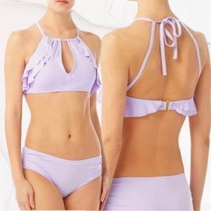 Carmen Marc Valvo High-Neck Ruffle 2-piece Bikini in Lavendar - Size SMALL